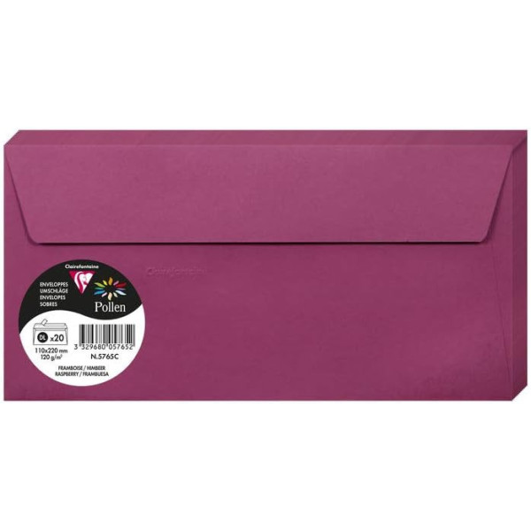 photo-Enveloppes - Format DL - 110x220mm - Framboise - 20 unités - Clairefontaine