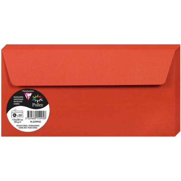 photo-Enveloppes - Format DL - 110x220mm - Rouge corail - 20 unités - Clairefontaine