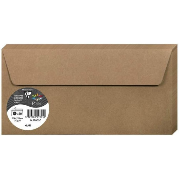 photo-Enveloppes - Format DL - 110x220mm - Marron kraft - 20 unités - Clairefontaine