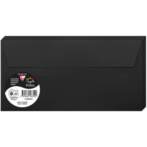 photo-Enveloppes - Format DL - 110x220mm - Noir - 20 unités - Clairefontaine