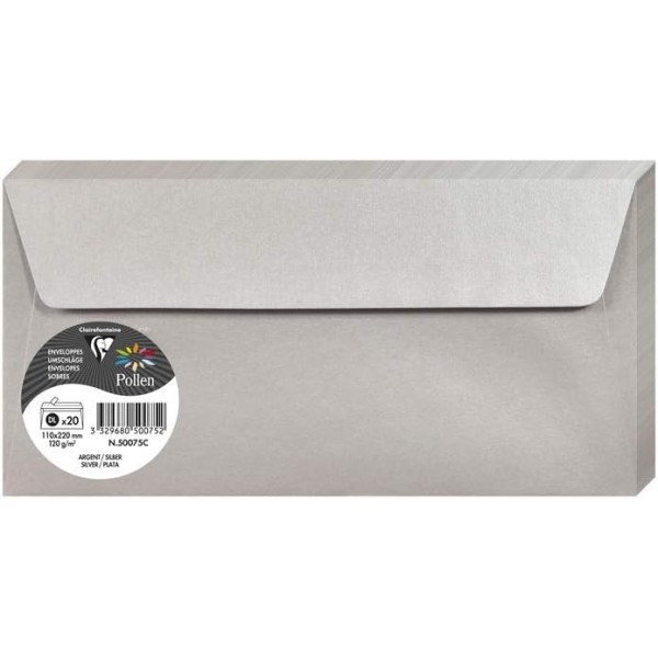 photo-Enveloppes - Format DL - 110x220mm - Argent - 20 unités - Clairefontaine