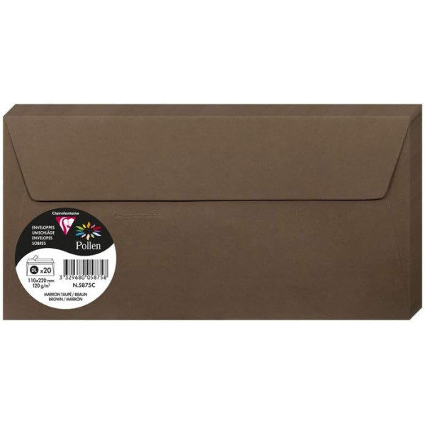 photo-Enveloppes - Format DL - 110x220mm - Marron taupe - 20 unités - Clairefontaine