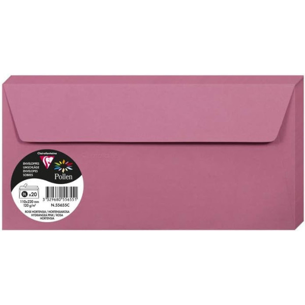 photo-Enveloppes - Format DL - 110x220mm - Rose hortensia - 20 unités - Clairefontaine