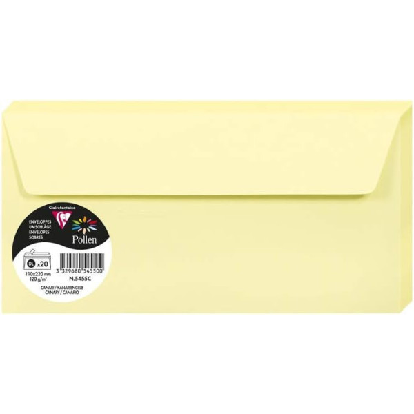 photo-Enveloppes - Format DL - 110x220mm - Canari - 20 unités - Clairefontaine