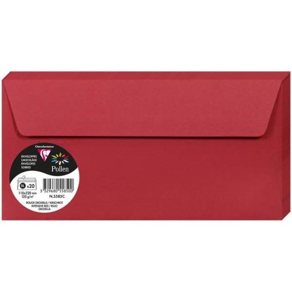 photo-Enveloppes - Format DL - 110x220mm - Rouge groseille - 20 unités - Clairefontaine