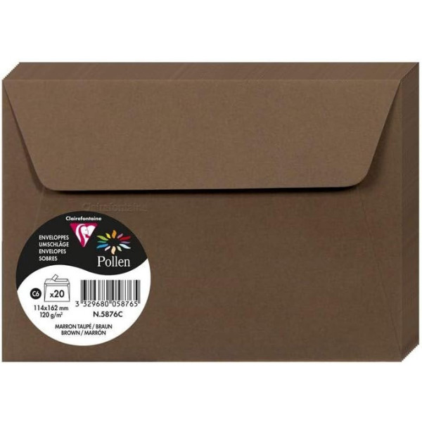 photo-Enveloppes - Format C6 - 114x162mm - Pollen - Marron taupe - 20 unités - Clairefontaine