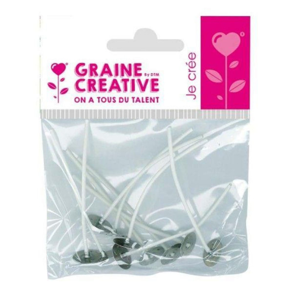 photo-Mèches pour bougie - Enduite - 7 cm de longueur - Avec support métal - 10 pièces