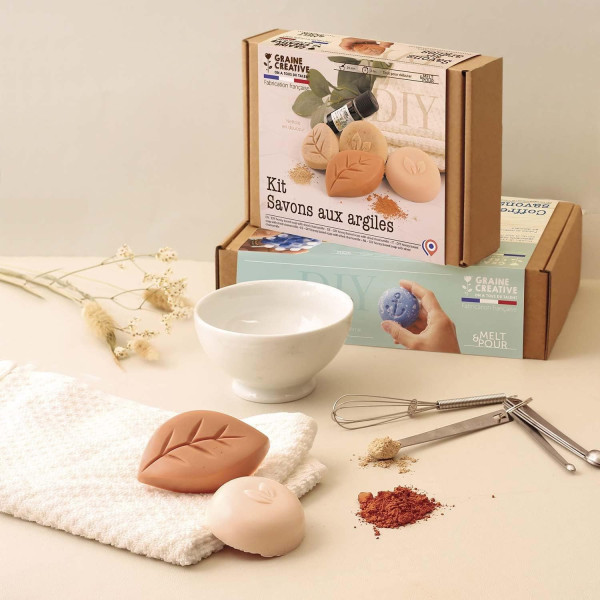 Kit créatif - Créer des savons aux argiles - Moules + blocs de savon - Graine créative