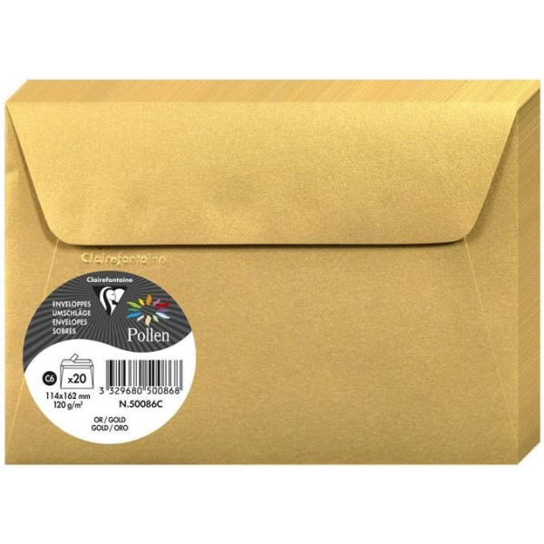 photo-Enveloppes - Format C6 - 114x162mm - Pollen - Or - 20 unités - Clairefontaine