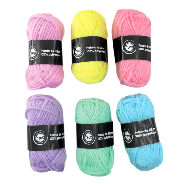 Lot de 20 pelotes de laine - Couleurs assorties - 25 m - Ctop