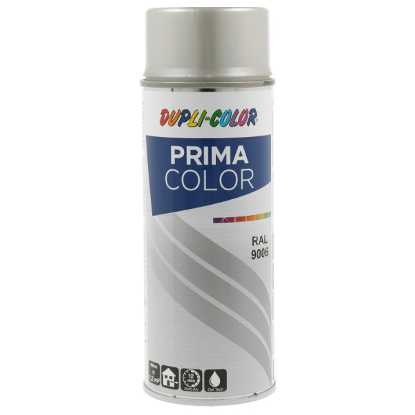 photo-Bombe de peinture acrylique - Alu blanc - RAL 9006 - Satiné - Tous supports - Prima Color - 400ml