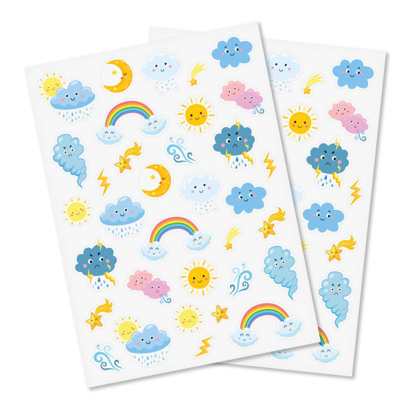 Gommettes - Météo - Soleil - Lune - Nuages - Pluie - 68 pièces - Enfant