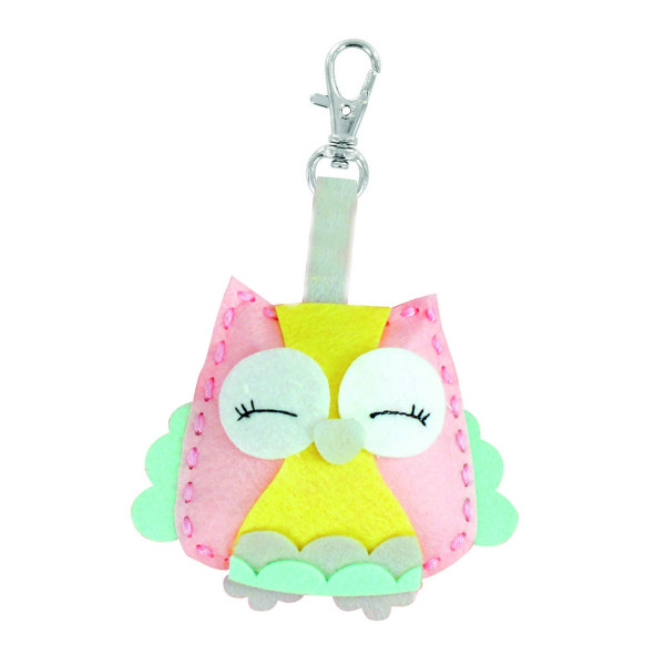 Kit loisirs créatifs - Je crée un porte-clés en feutrine - Hibou - Couleurs pastels