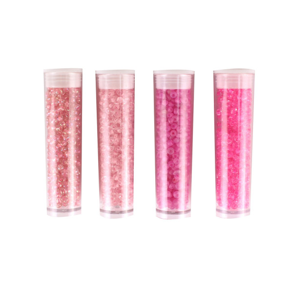 Perles de rocaille - Nuances de rose - Bijoux bracelets colliers - 4 tubes