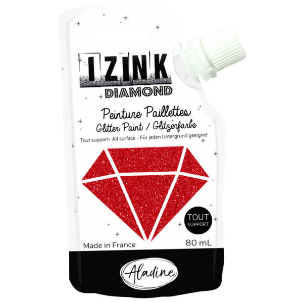 photo-Peinture tous supports - Pailletée - Rouge - 80ml - IZINK - Diamond