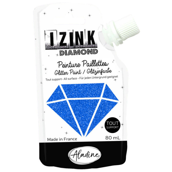 photo-Peinture tous supports - Pailletée - Bleu - 80ml - IZINK - Diamond