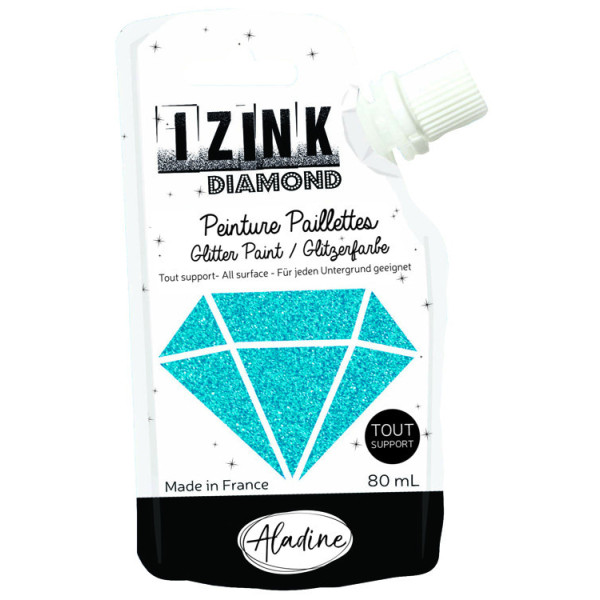 photo-Peinture tous supports - Pailletée - Bleu caraïbe - 80ml - IZINK - Diamond