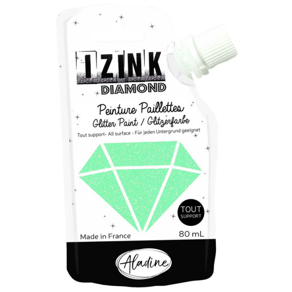 photo-Peinture tous supports - Pailletée - Vert pastel - 80ml - IZINK - Diamond