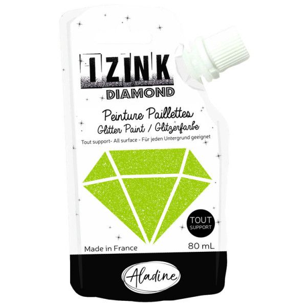 photo-Peinture tous supports - Pailletée - Vert clair - 80ml - IZINK - Diamond