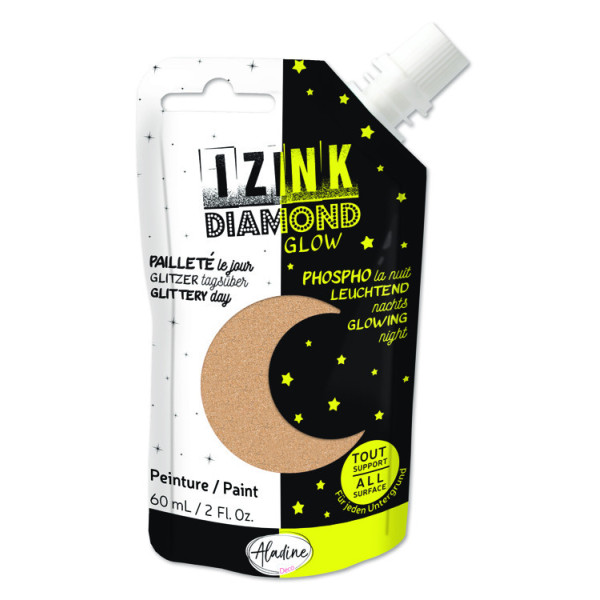 photo-Peinture tous supports - Pailletée et phosphorescente - Or - 60ml - IZINK - Diamond glow