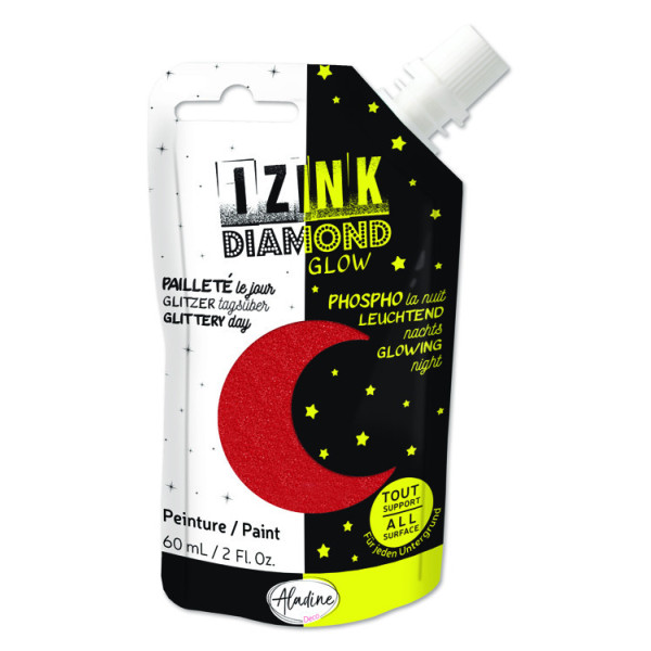 photo-Peinture tous supports - Pailletée et phosphorescente - Rouge - 60ml - IZINK - Diamond glow