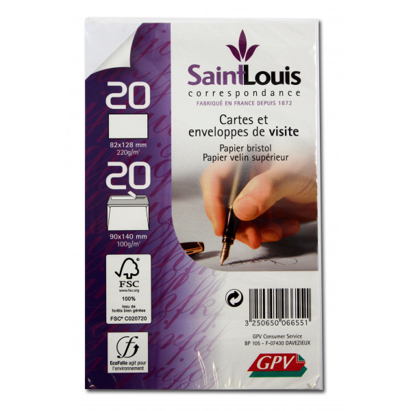 Carte De Visite - 82 X 128 Mm - Enveloppes - 90 X 140 Mm Blanche - 20 Cartes + 20 Enveloppes - Gpv pas cher