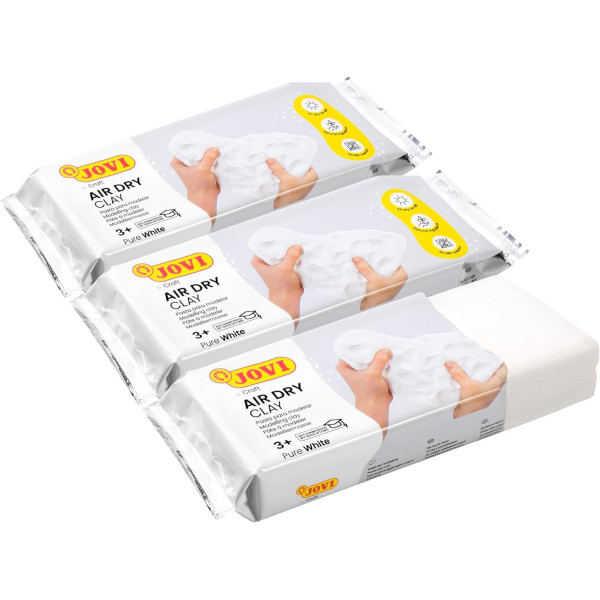 Lot de 3 blocs de pâte à modeler - Autodurcissante - Blanc - 500g - Jovi