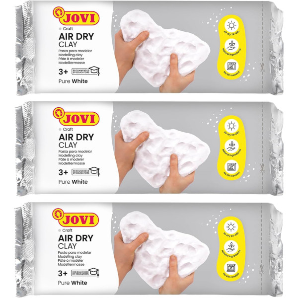 Lot de 3 blocs de pâte à modeler - Autodurcissante - Blanc - 500g - Jovi