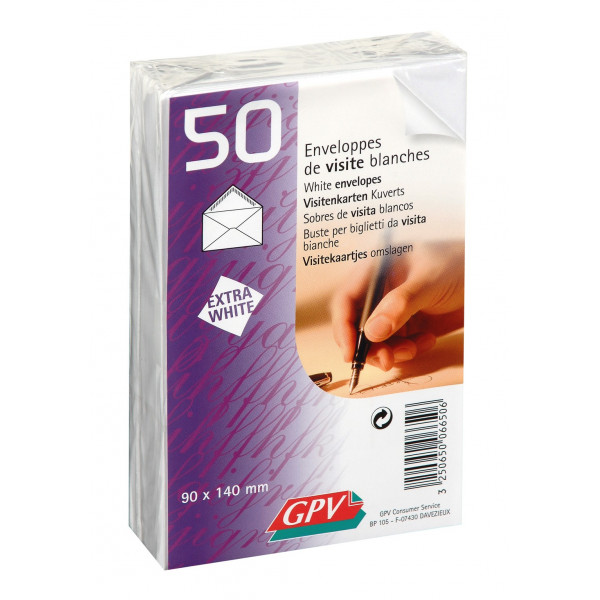 50 Enveloppes De Visite - Blanche - 90 X 140 Mm - Gpv | Artmania