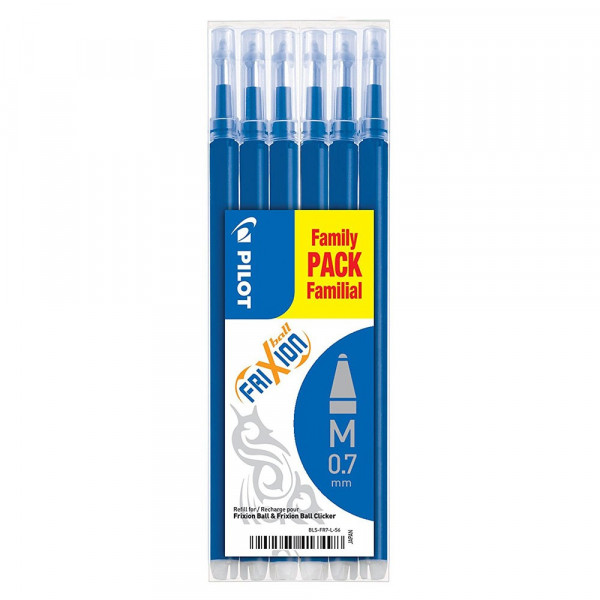 Lot de 6 recharges FriXion pointe moyenne 0,7mm bleu Pilot pas cher