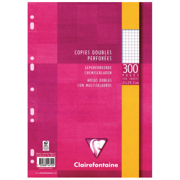 300 Copies Doubles Perforées - Petits Carreaux - 90G - Clairefontaine pas cher