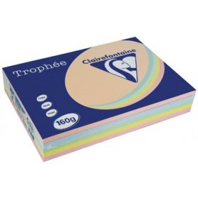 5X50 Feuilles A4 - Couleurs Pastel Assorties - 160G - Trophée Clairefontaine 1712C | Surdiscount