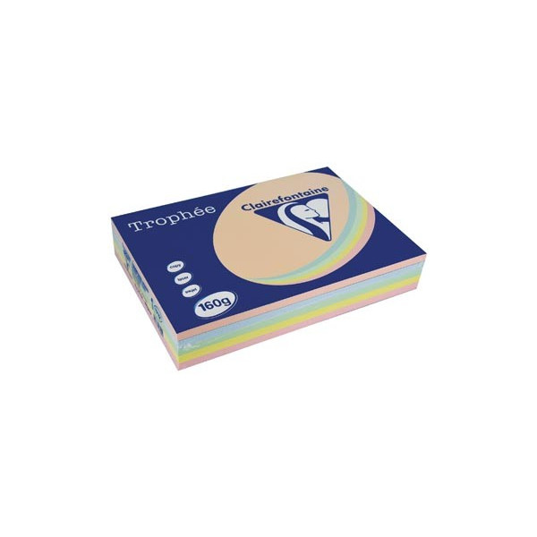 5X50 Feuilles A4 - Couleurs Pastel Assorties - 160G - Trophée Clairefontaine 1712C | Surdiscount