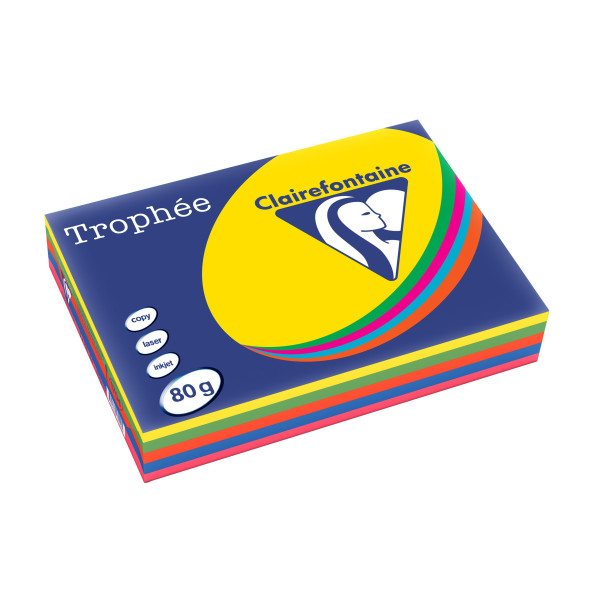 5X100 Feuilles A3 - Couleurs Vives Assorties - Trophée Clairefontaine 1708C pas cher