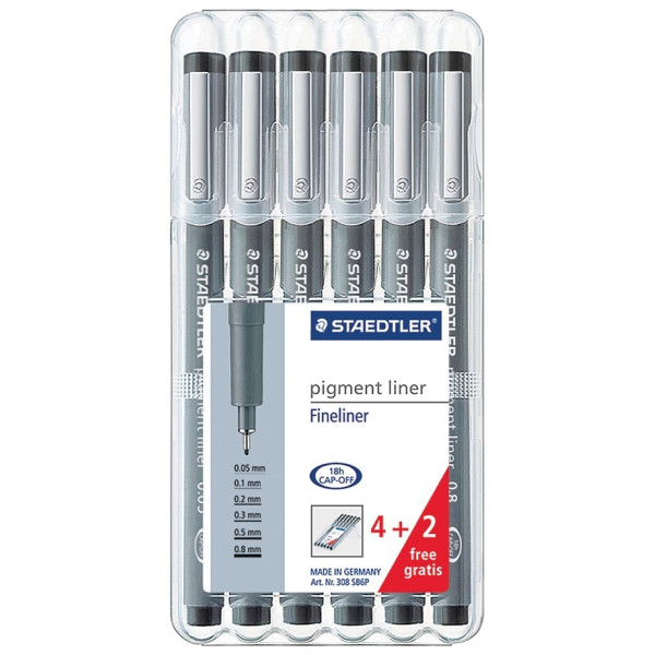 Feutres Fineliner Pigment Liner 308 Noir Étui De 6 Staedtler | Surdiscount