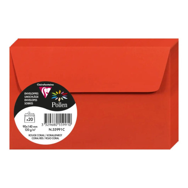 photo-Enveloppes - Format rectangle - 90x140mm - Pollen - Rouge corail - 20 unités - Clairefontaine