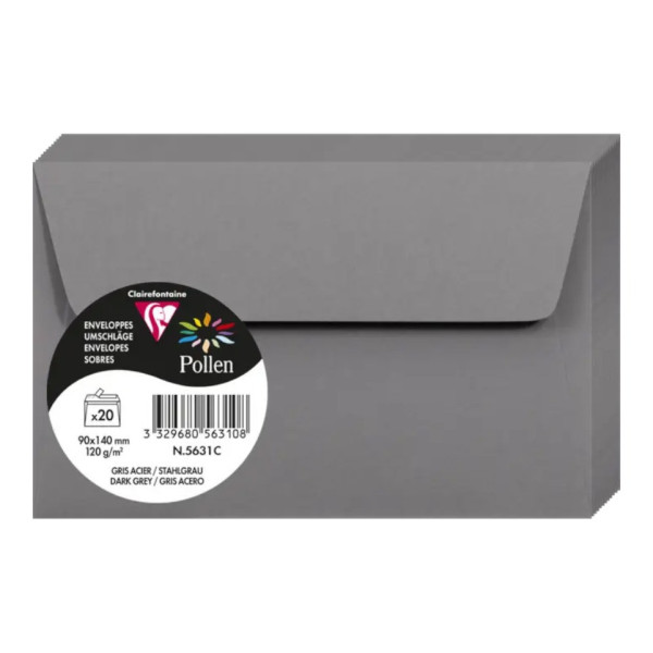 photo-Enveloppes - Format rectangle - 90x140mm - Pollen - Gris acier - 20 unités - Clairefontaine