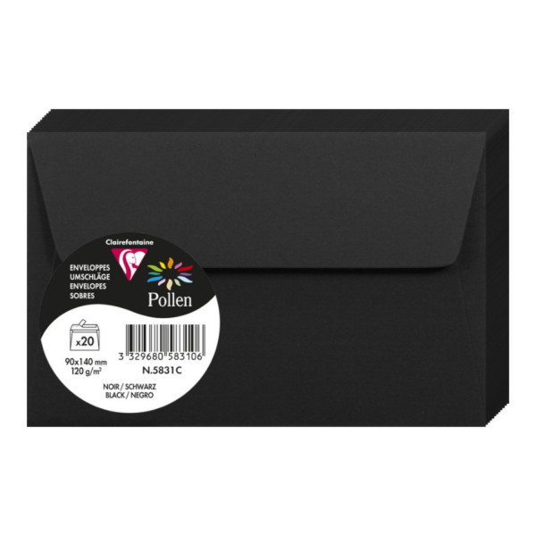 photo-Enveloppes - Format rectangle - 90x140mm - Pollen - Noir - 20 unités - Clairefontaine