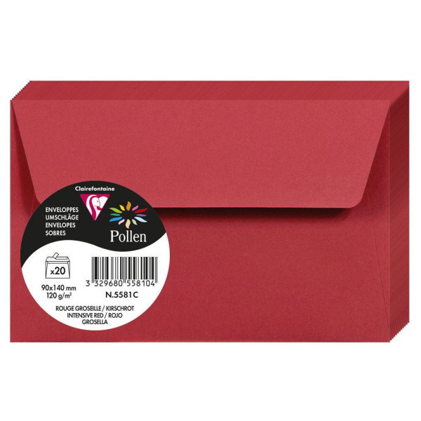 photo-Enveloppes - Format rectangle - 90x140mm - Pollen - Rouge groseille - 20 unités - Clairefontaine