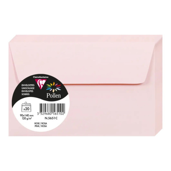 photo-Enveloppes - Format rectangle - 90x140mm - Pollen - Rose - 20 unités - Clairefontaine