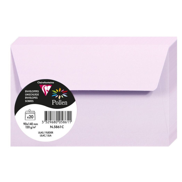 photo-Enveloppes - Format rectangle - 90x140mm - Pollen - Lilas - 20 unités - Clairefontaine