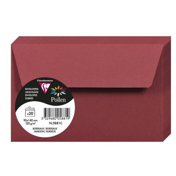 photo-Enveloppes - Format rectangle - 90x140mm - Pollen - Bordeaux - 20 unités - Clairefontaine