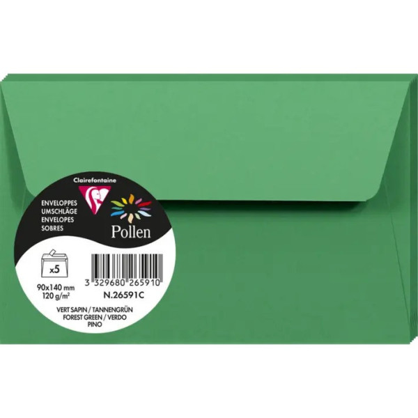 photo-Enveloppes - Format rectangle - 90x140mm - Pollen - Vert sapin - 20 unités - Clairefontaine