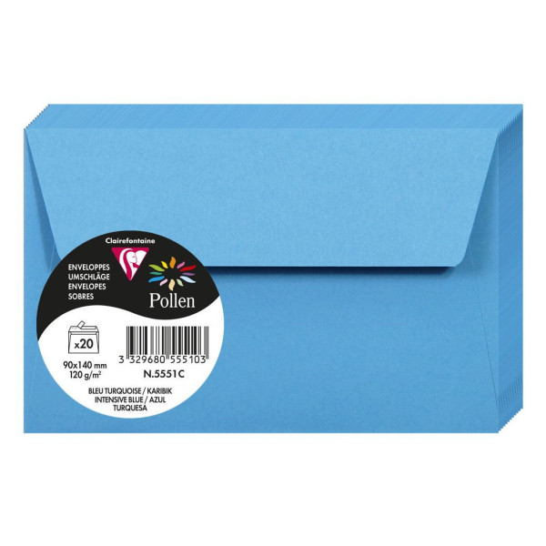 photo-Enveloppes - Format rectangle - 90x140mm - Pollen - Bleu turquoise - 20 unités - Clairefontaine