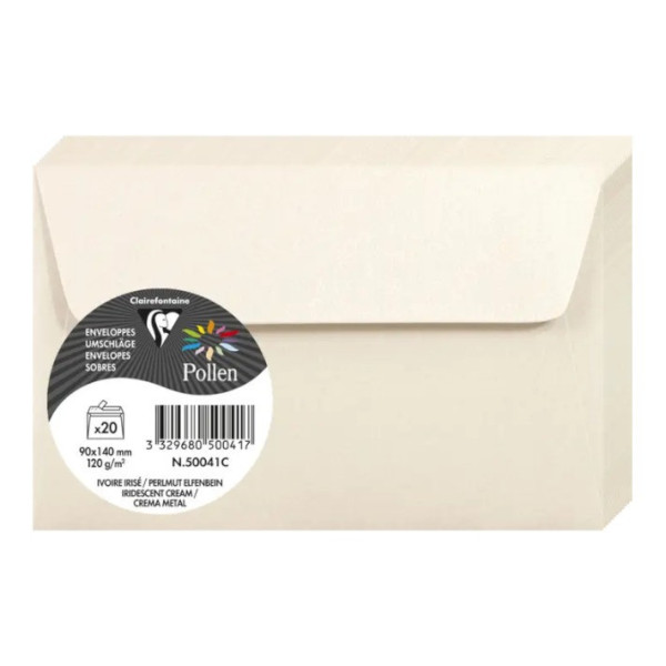 photo-Enveloppes - Format rectangle - 90x140mm - Pollen - Ivoire irisé - 20 unités - Clairefontaine