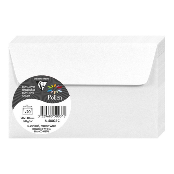 photo-Enveloppes - Format rectangle - 90x140mm - Pollen - Blanc irisé - 20 unités - Clairefontaine