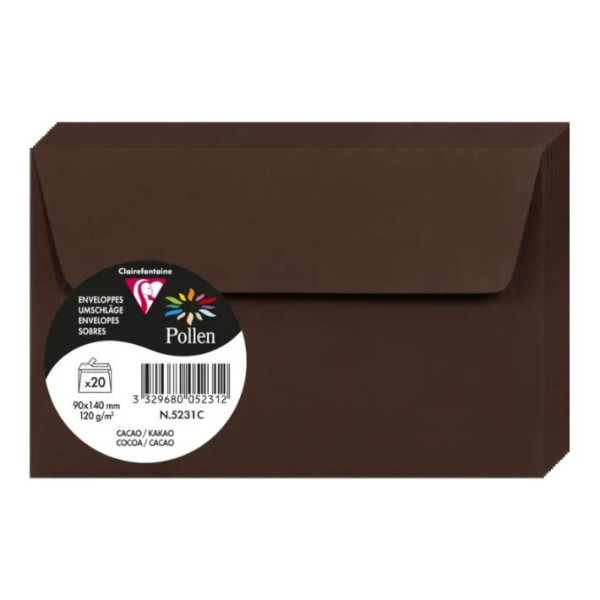 photo-Enveloppes - Format rectangle - 90x140mm - Pollen - Cacao - 20 unités - Clairefontaine