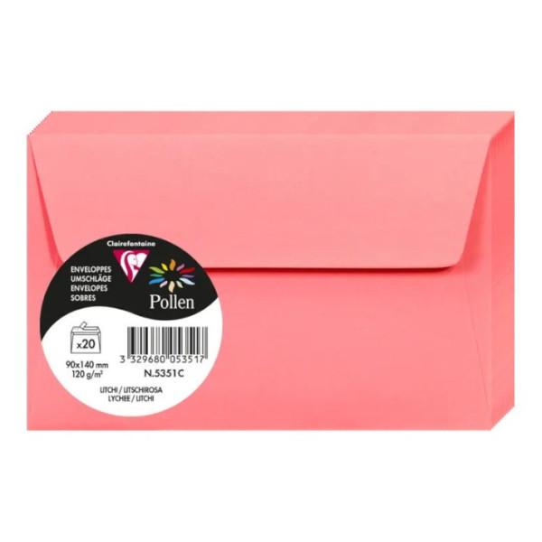 photo-Enveloppes - Format rectangle - 90x140mm - Pollen - Rose litchi - 20 unités - Clairefontaine