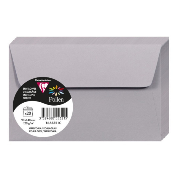 photo-Enveloppes - Format rectangle - 90x140mm - Pollen - Gris koala - 20 unités - Clairefontaine