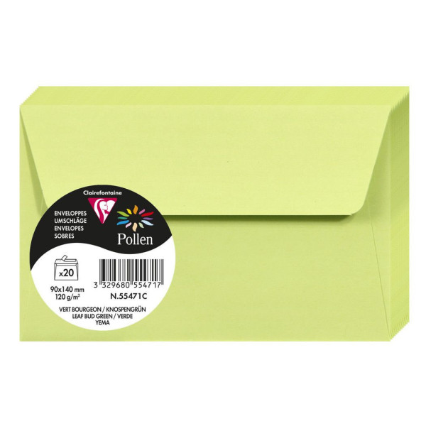 photo-Enveloppes - Format rectangle - 90x140mm - Pollen - Vert bourgeon - 20 unités - Clairefontaine